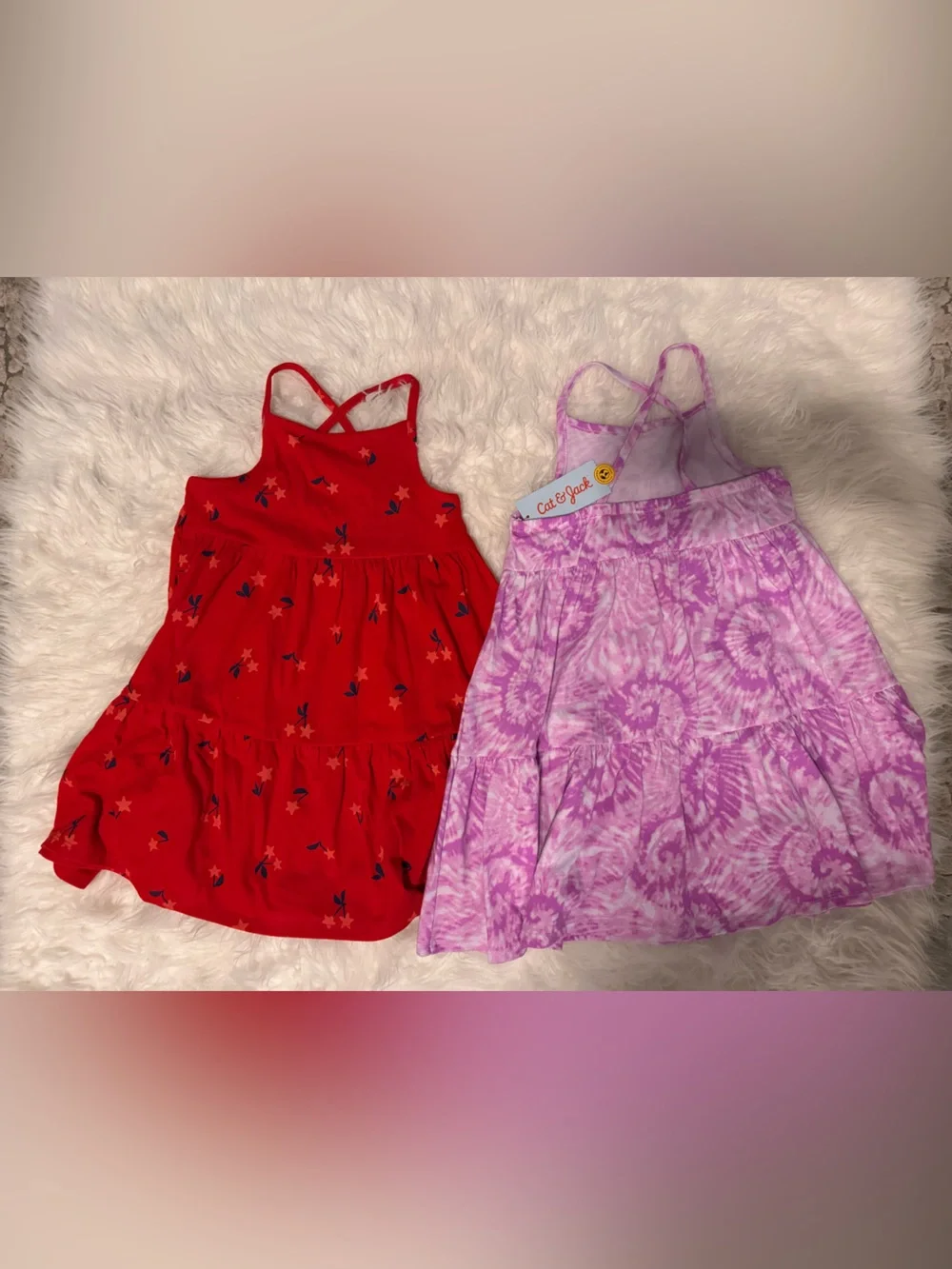 Cat & Jack Red Floral Sundress + Purple Tie-Dye Sundress